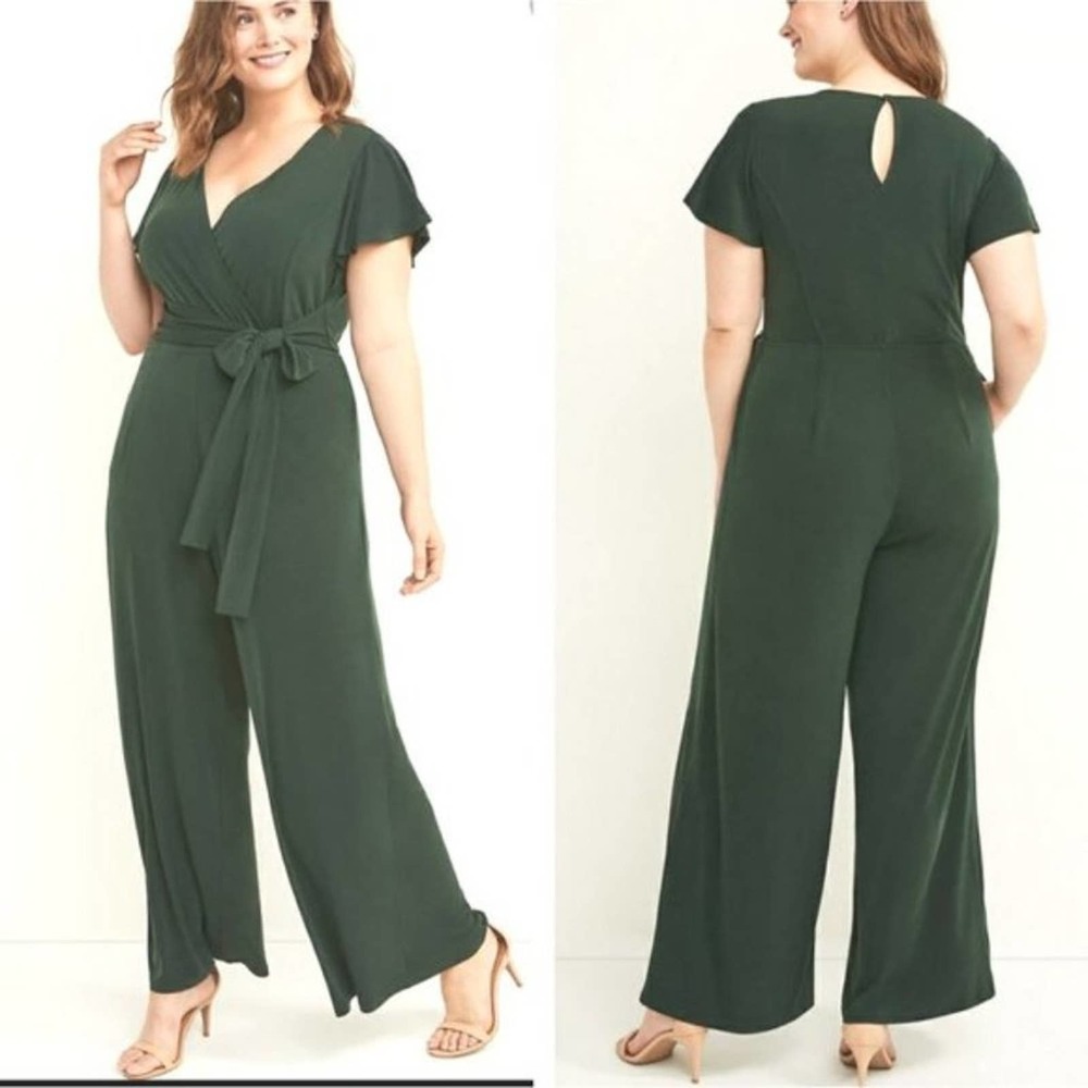 NWT Lane Bryant Dark Green Wide Leg Jumpsuit - 22
